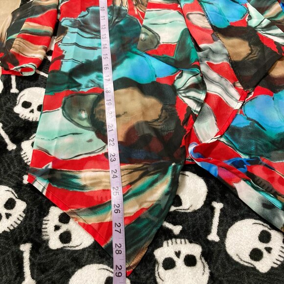 KAKTUS Red black white turquoise watercolour floral sheer cardigan ~ XS SMALL - Picture 4 of 12